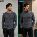 Pulôver Masculino Gola Alta em Malha Trançada - Suéter Casual Quente para Inverno