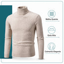 Pulôver Masculino Gola Alta em Malha Trançada - Suéter Casual Quente para Inverno