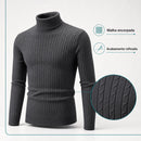 Pulôver Masculino Gola Alta em Malha Trançada - Suéter Casual Quente para Inverno